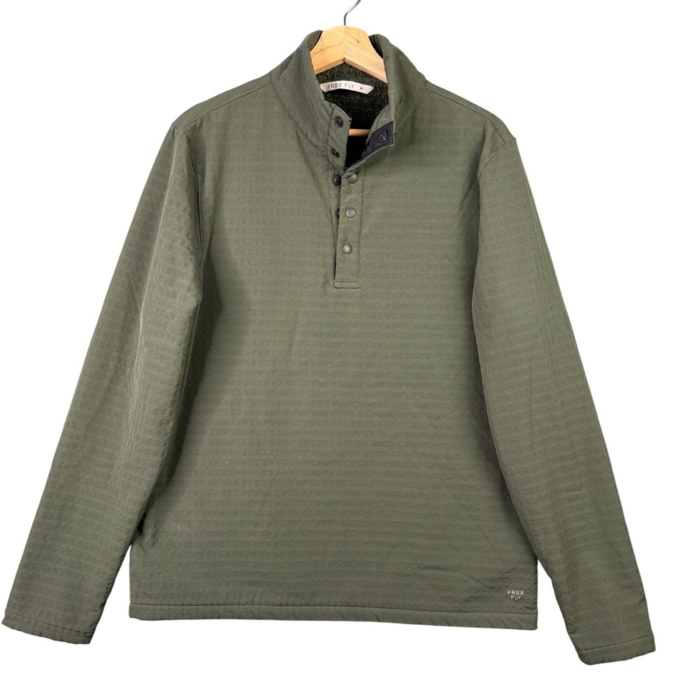 Free Fly Gridback Fleece Snap Pullover Mens Medium Olive Green 01361M Mock Neck